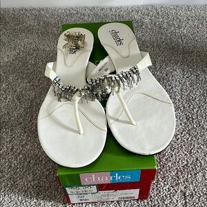 Charles by Charles David White Sandals with Silver Accents